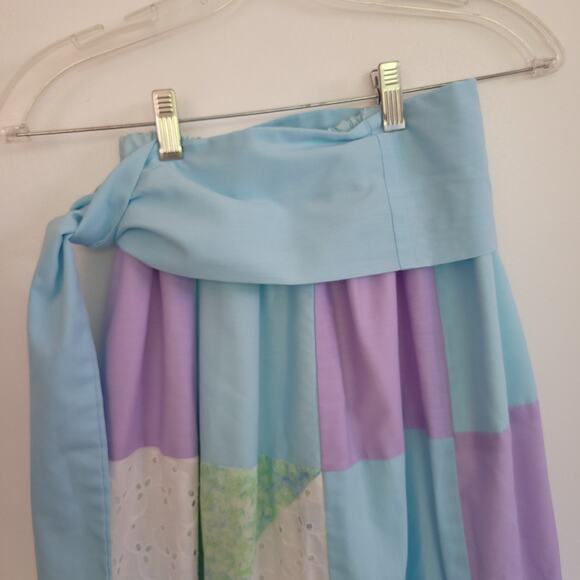 Vintage Midge Grant Patchwork Maxi Skirt Pastel Elastic Waist 60s 70s Women 8 - Picture 7 of 14